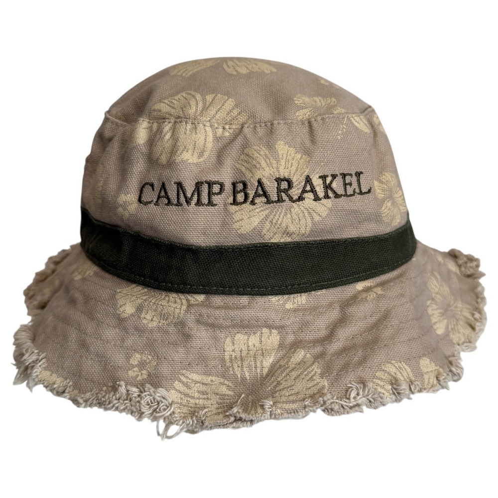 J Hats Bucket Hat Cotton Tan Floral Camp Barakel Frayed Brim 60cm